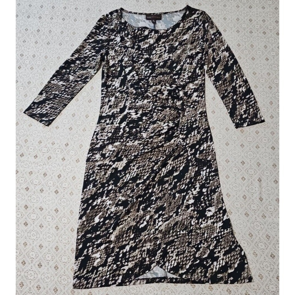 DANA BUCHMAN Black‎ White Brown Stretch Animal Snake Print Long Sleeve Dress XS